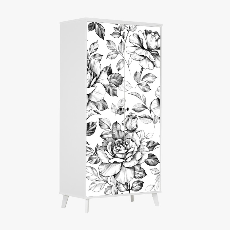 Naklejka na szafę ręcznie rysowany wzór róż