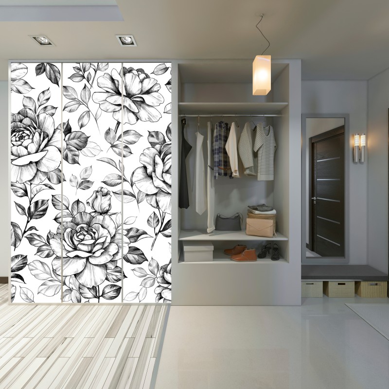 Naklejka na szafę ręcznie rysowany wzór róż – Wallissimo® Naklejka na szafę ręcznie rysowany wzór róż – Wallissimo®