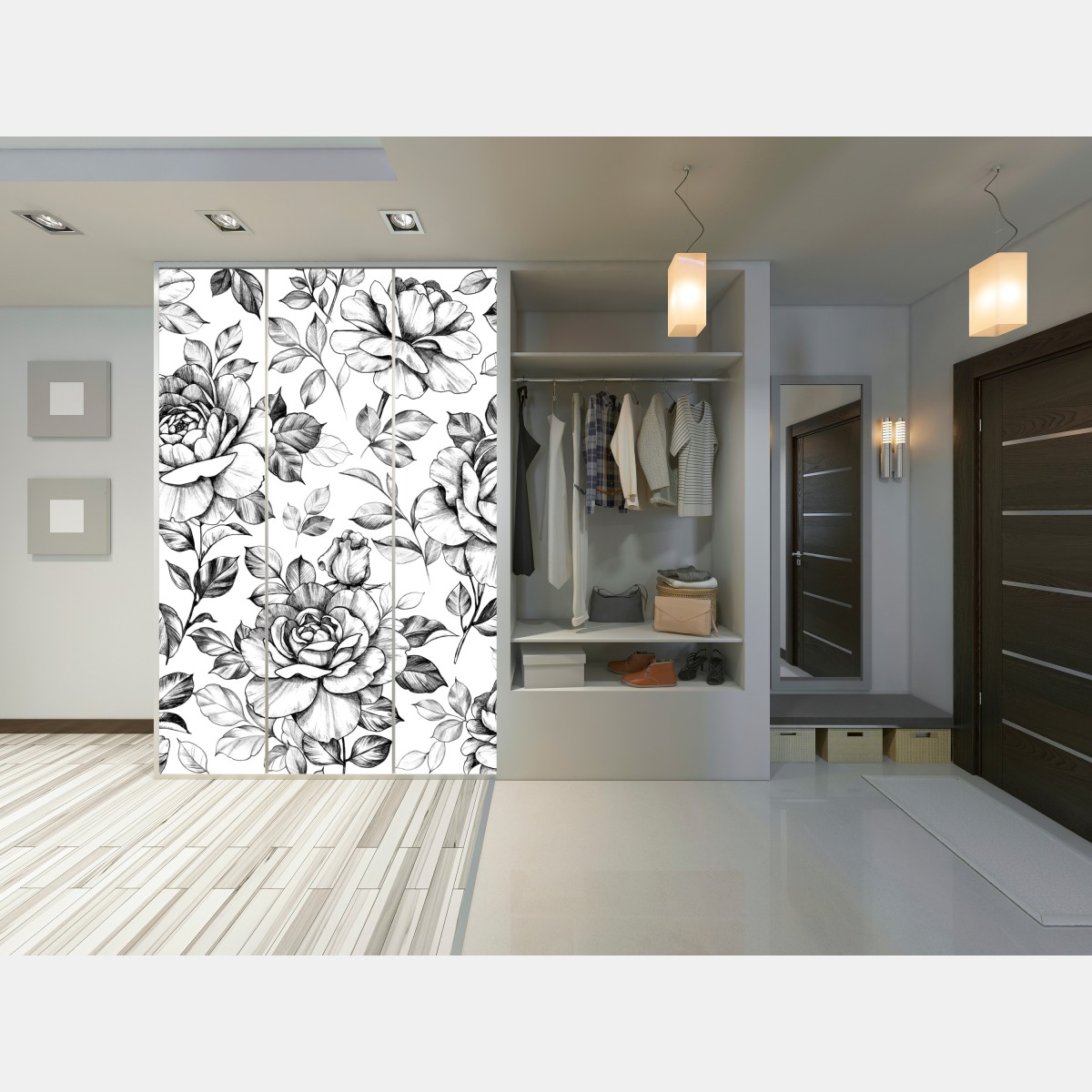 Naklejka na szafę ręcznie rysowany wzór róż – Wallissimo® Naklejka na szafę ręcznie rysowany wzór róż – Wallissimo®