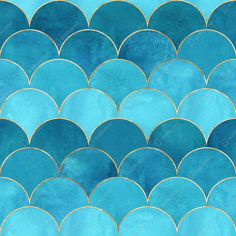 Naklejka na szafę turkusowy wzór łusek z złotymi detalami – Wallissimo® Naklejka na szafę turkusowy wzór łusek z złotymi detalami – Wallissimo®