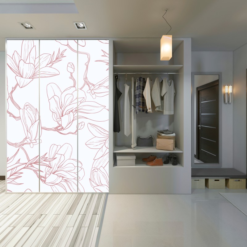 Naklejka na szafę delikatny wzór magnolii w miękkim różu – Wallissimo® Naklejka na szafę delikatny wzór magnolii w miękkim różu – Wallissimo®