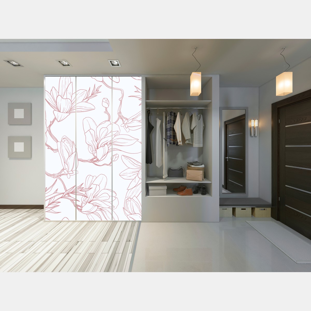 Naklejka na szafę delikatny wzór magnolii w miękkim różu – Wallissimo® Naklejka na szafę delikatny wzór magnolii w miękkim różu – Wallissimo®