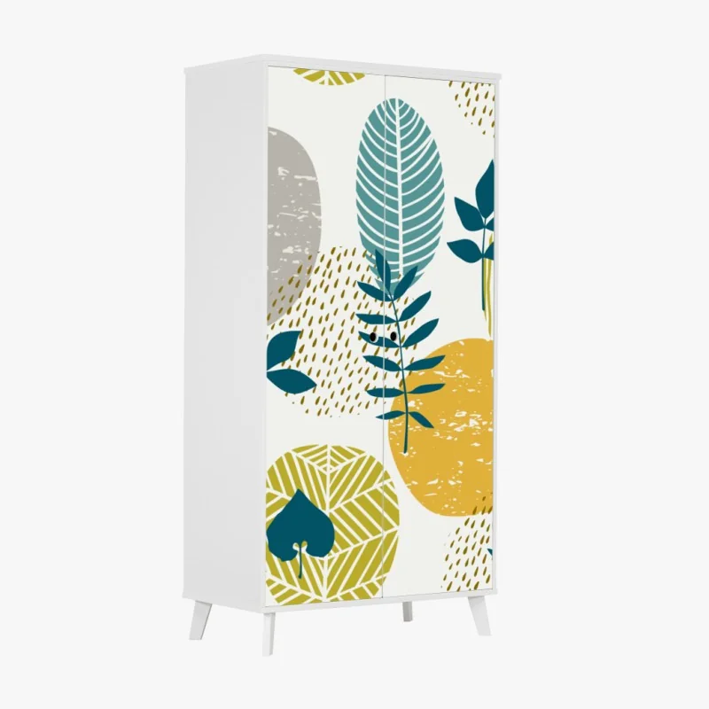 Naklejka na szafę turkusowo-musztardowy botaniczny wzór