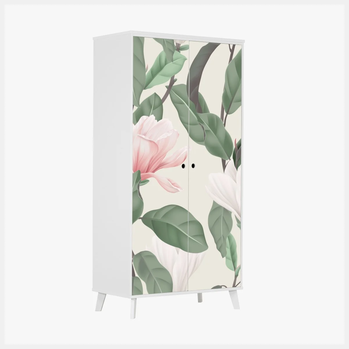Naklejka na szafę pastelowy wzór z magnolią – Wallissimo® Naklejka na szafę pastelowy wzór z magnolią – Wallissimo®