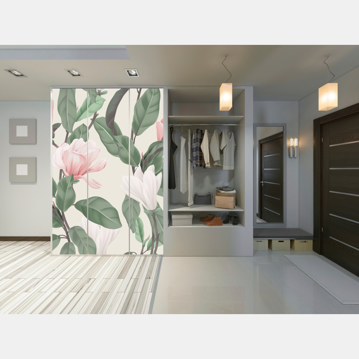 Naklejka na szafę pastelowy wzór z magnolią – Wallissimo® Naklejka na szafę pastelowy wzór z magnolią – Wallissimo®