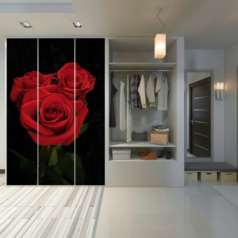 Naklejka na szafę czerwone róże na czarnym tle – Wallissimo® Naklejka na szafę czerwone róże na czarnym tle – Wallissimo®