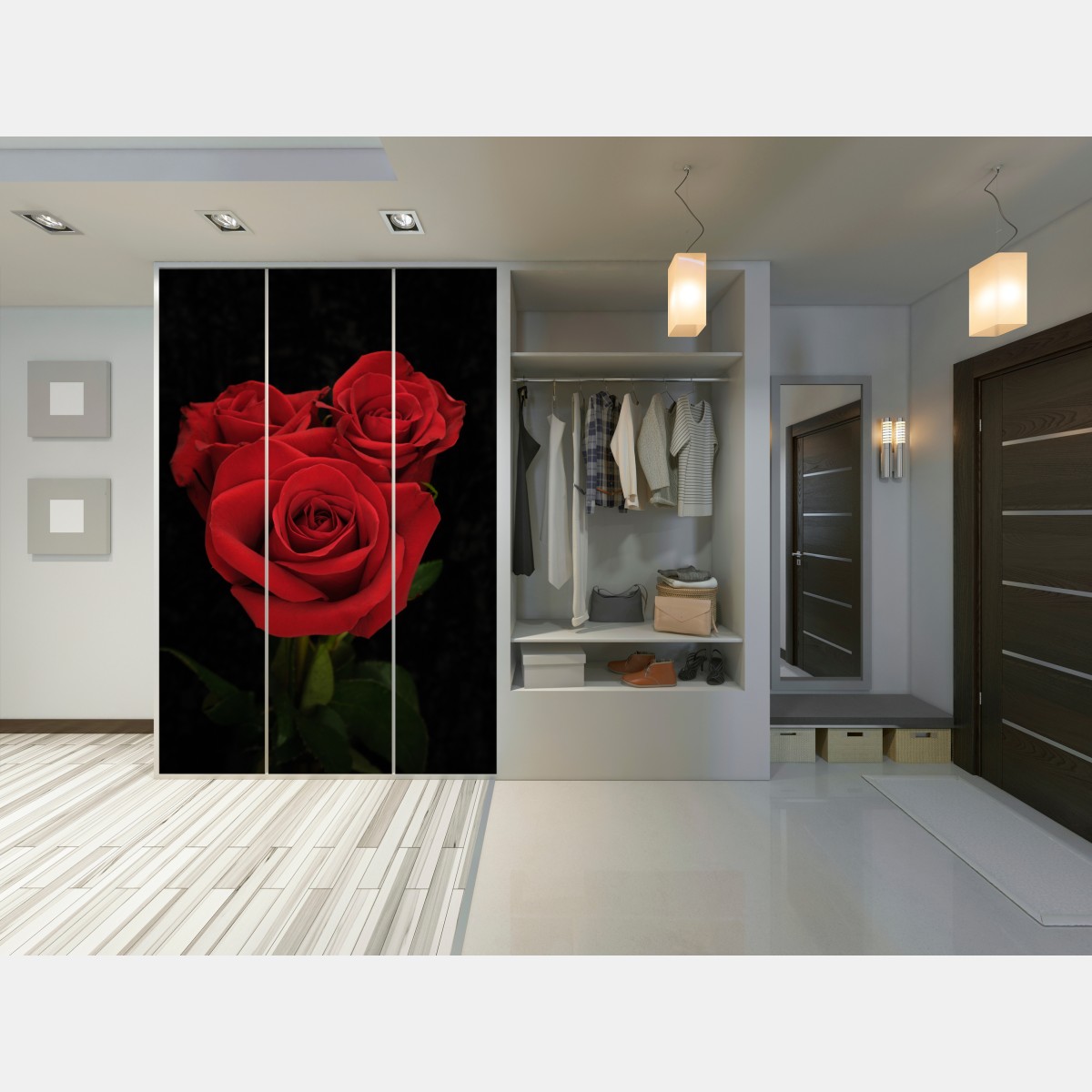 Naklejka na szafę czerwone róże na czarnym tle – Wallissimo® Naklejka na szafę czerwone róże na czarnym tle – Wallissimo®