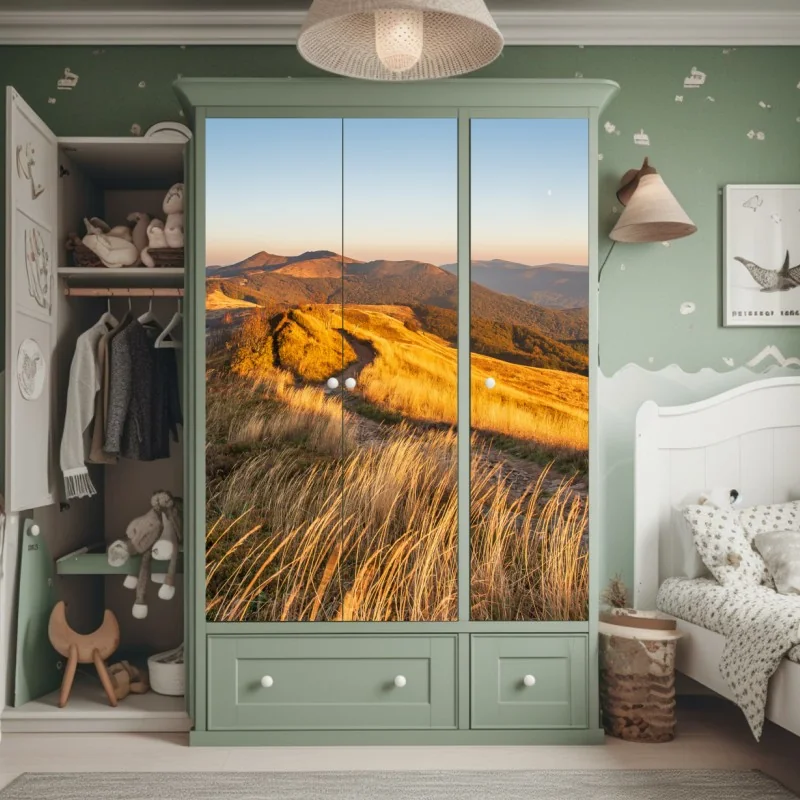 Naklejka na szafę tropikalny wzór hibiskusa i plumerii – Wallissimo®