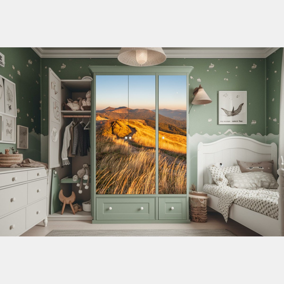 Naklejka na szafę złota grzęda górska o zachodzie słońca – Wallissimo® Naklejka na szafę złota grzęda górska o zachodzie słońca – Wallissimo®