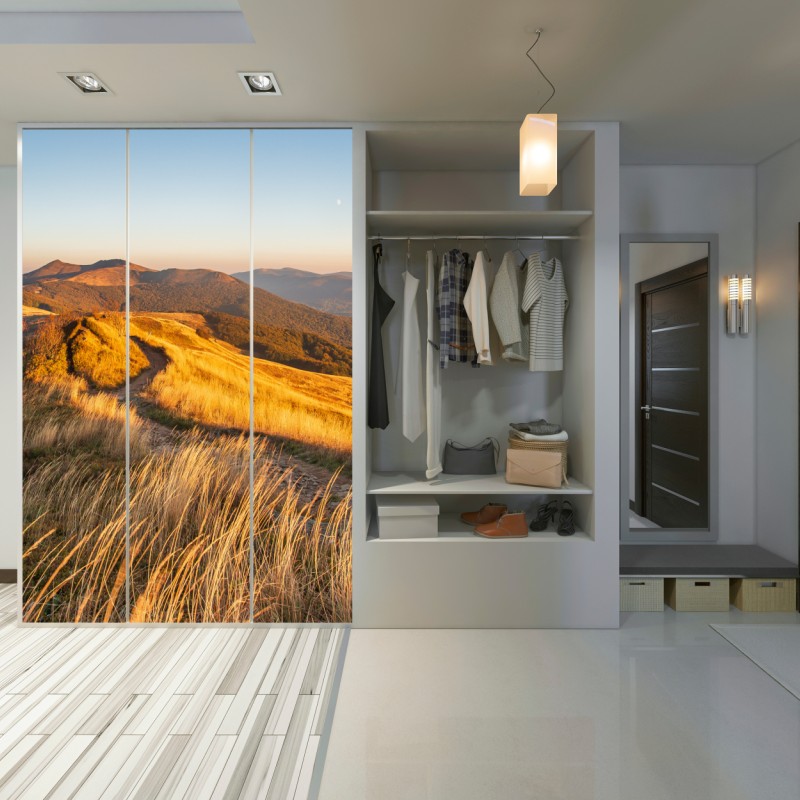 Naklejka na szafę złota grzęda górska o zachodzie słońca – Wallissimo® Naklejka na szafę złota grzęda górska o zachodzie słońca – Wallissimo®