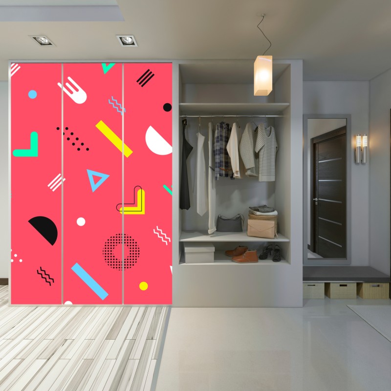 Naklejka na szafę żywy memphis geometryczny wzór – Wallissimo® Naklejka na szafę żywy memphis geometryczny wzór – Wallissimo®