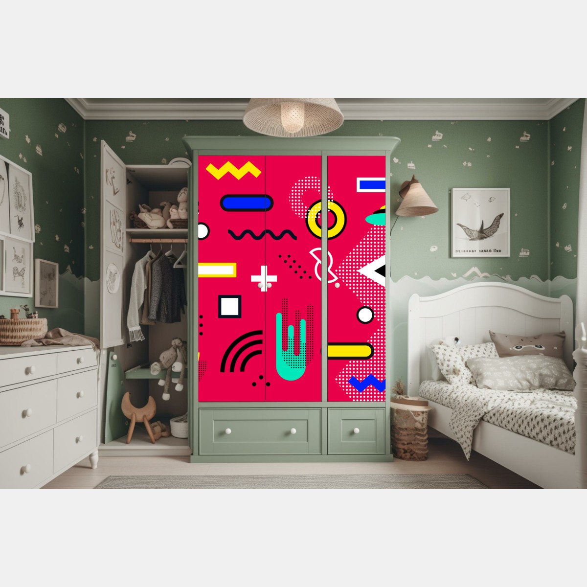 Naklejka na szafę żywy geometryczny wzór pop – Wallissimo® Naklejka na szafę żywy geometryczny wzór pop – Wallissimo®