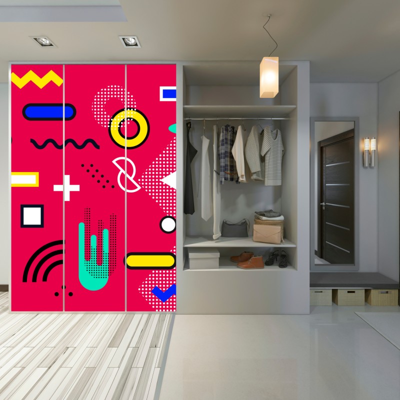 Naklejka na szafę żywy geometryczny wzór pop – Wallissimo® Naklejka na szafę żywy geometryczny wzór pop – Wallissimo®