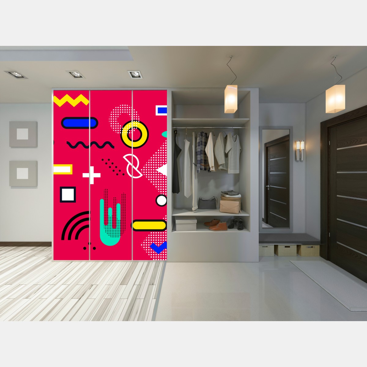 Naklejka na szafę żywy geometryczny wzór pop – Wallissimo® Naklejka na szafę żywy geometryczny wzór pop – Wallissimo®