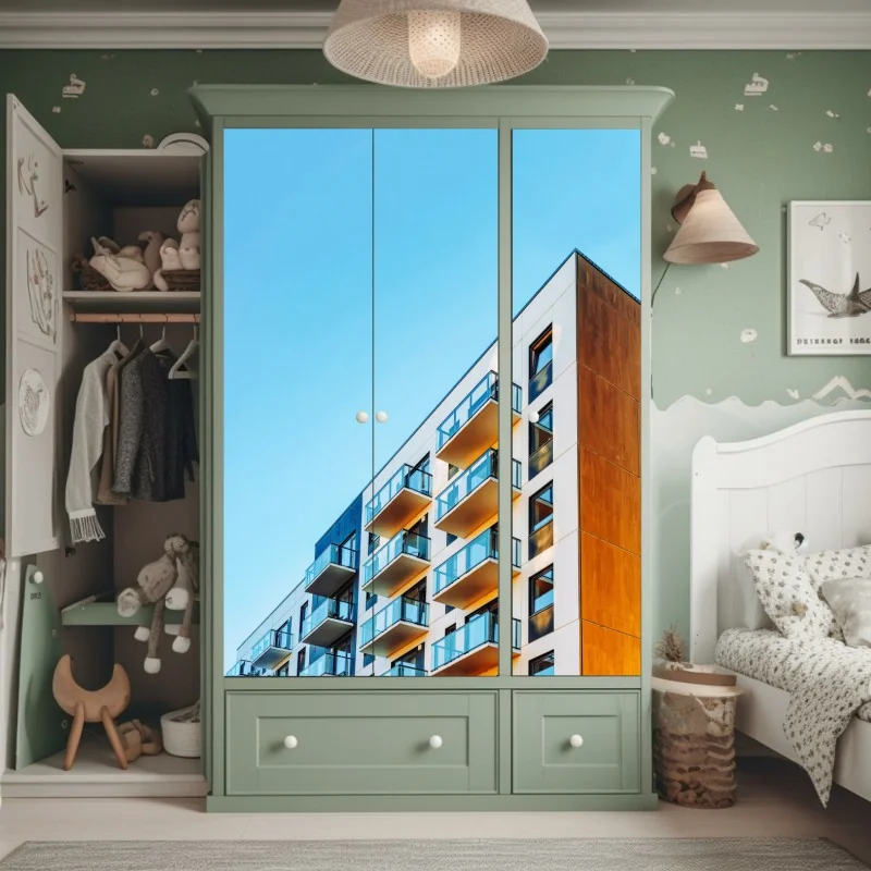 Naklejka na szafę elegancki szary wzór damasceński – Wallissimo®