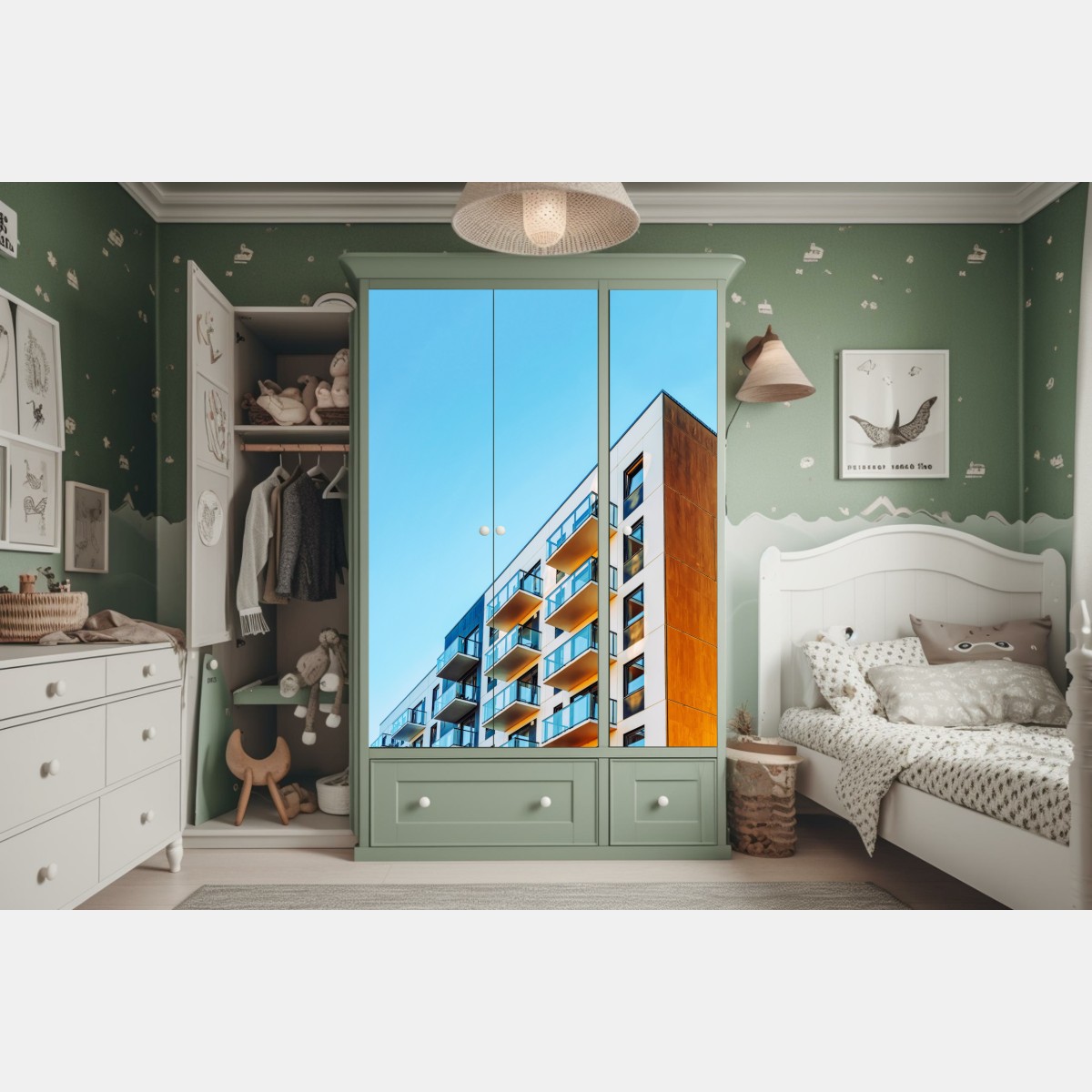 Naklejka na szafę nowoczesny budynek mieszkalny z balkonami – Wallissimo® Naklejka na szafę nowoczesny budynek mieszkalny z balkonami – Wallissimo®