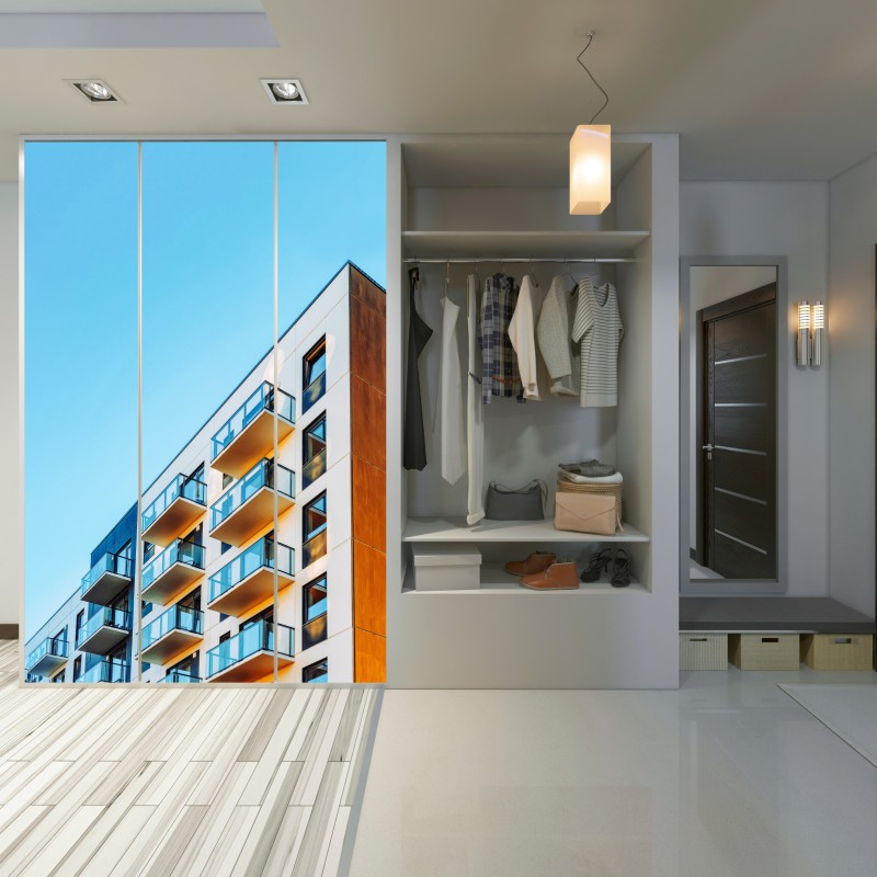 Naklejka na szafę nowoczesny budynek mieszkalny z balkonami – Wallissimo® Naklejka na szafę nowoczesny budynek mieszkalny z balkonami – Wallissimo®