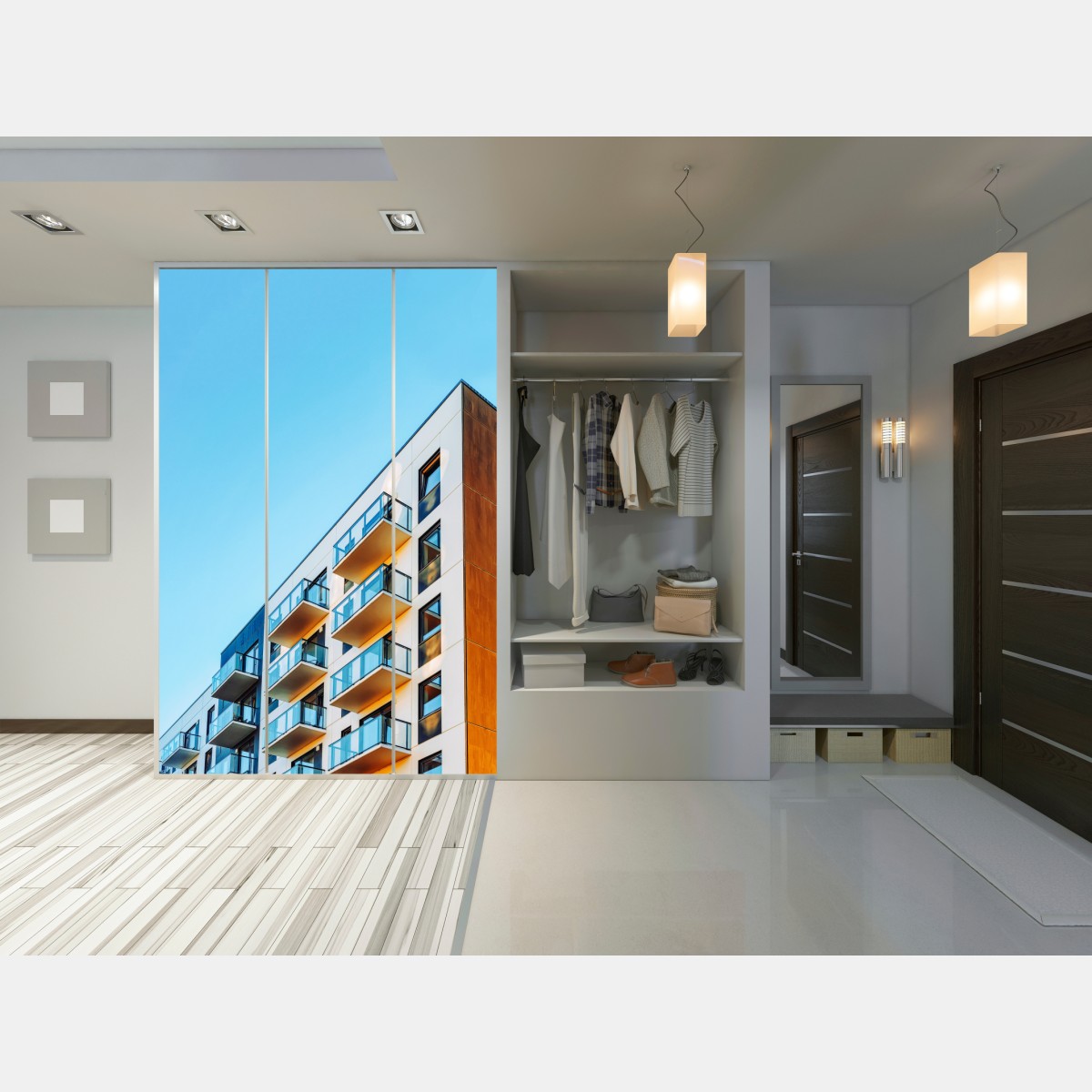 Naklejka na szafę nowoczesny budynek mieszkalny z balkonami – Wallissimo® Naklejka na szafę nowoczesny budynek mieszkalny z balkonami – Wallissimo®