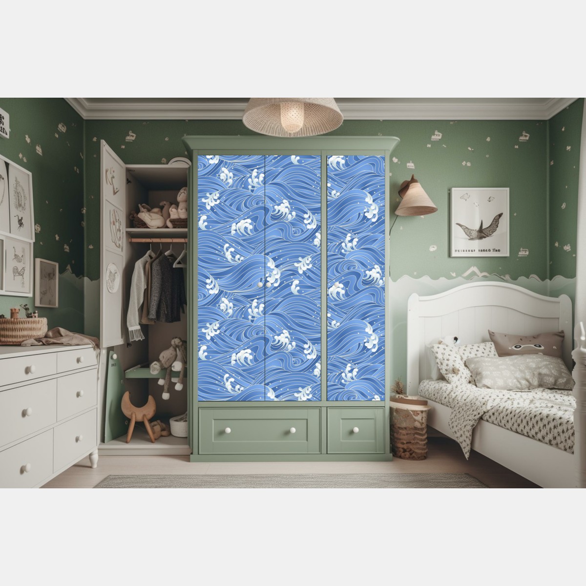 Naklejka na szafę stylizowany Japoński wzór fal – Wallissimo® Naklejka na szafę stylizowany Japoński wzór fal – Wallissimo®