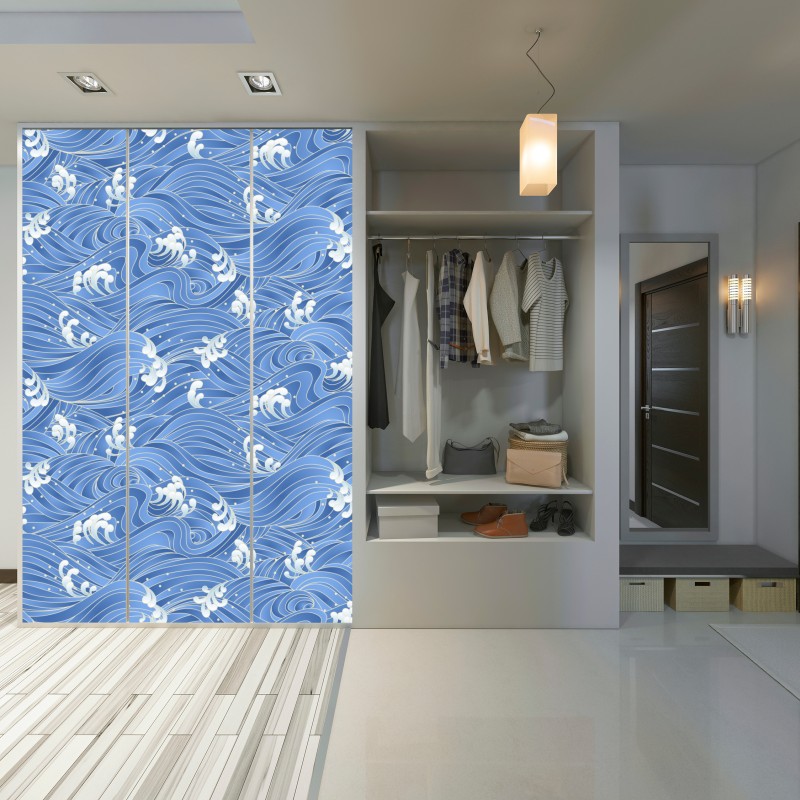 Naklejka na szafę stylizowany Japoński wzór fal – Wallissimo® Naklejka na szafę stylizowany Japoński wzór fal – Wallissimo®