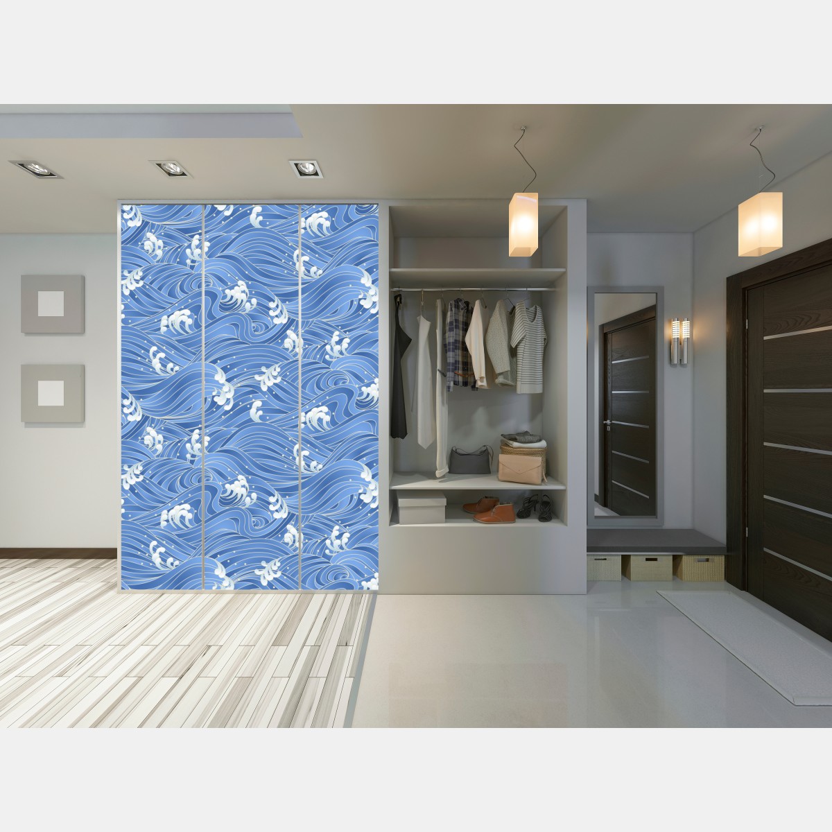 Naklejka na szafę stylizowany Japoński wzór fal – Wallissimo® Naklejka na szafę stylizowany Japoński wzór fal – Wallissimo®