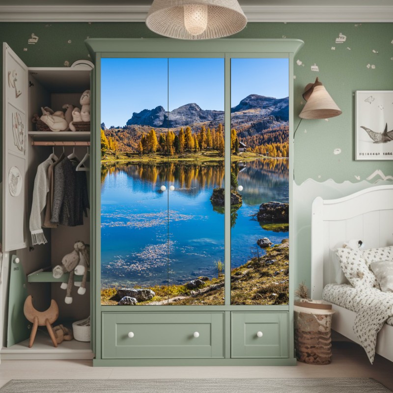 Naklejka na szafę jasny bukiet słoneczników na żółtym tle – Wallissimo®