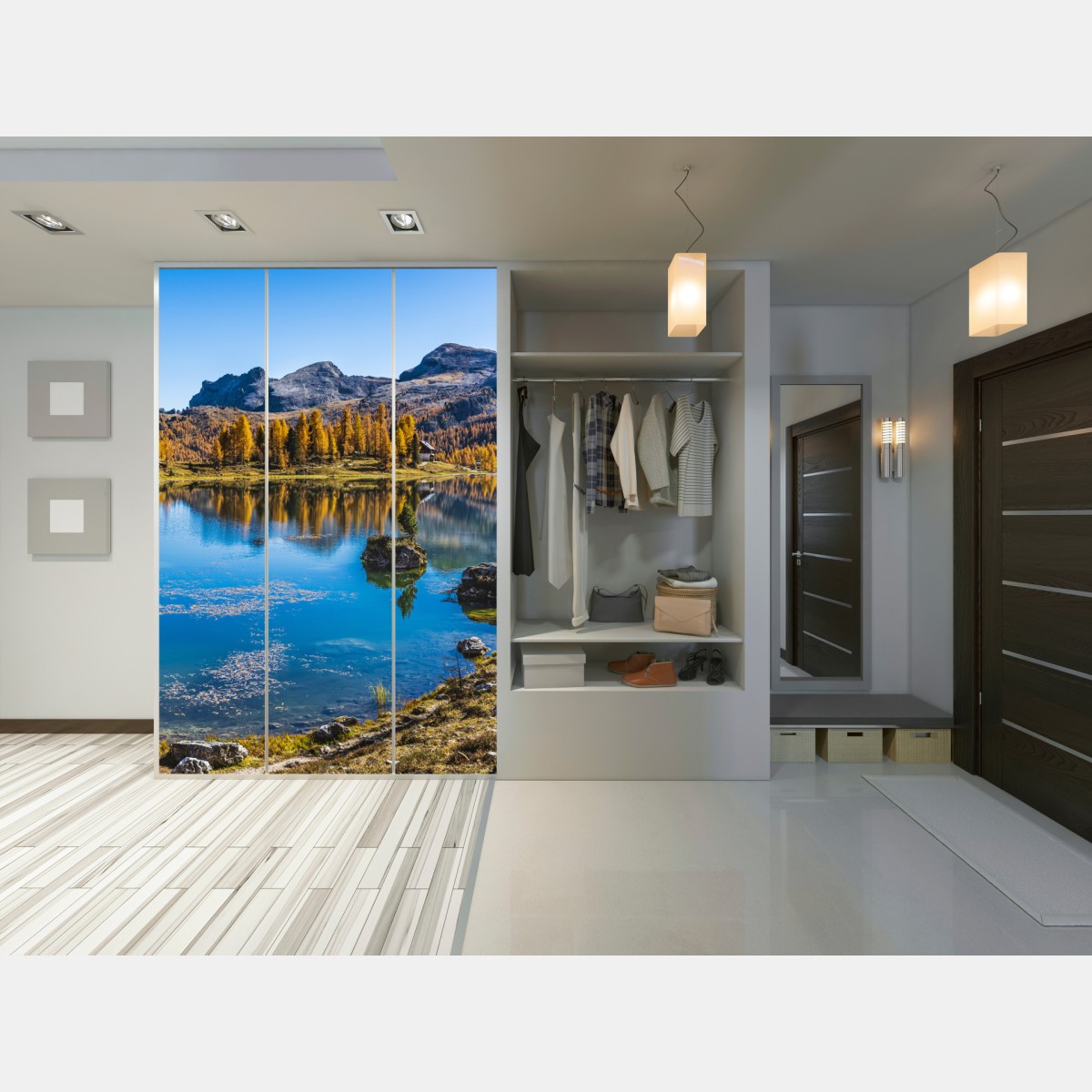 Naklejka na szafę jesienne alpejskie jezioro z odbiciami gór – Wallissimo® Naklejka na szafę jesienne alpejskie jezioro z odbiciami gór – Wallissimo®