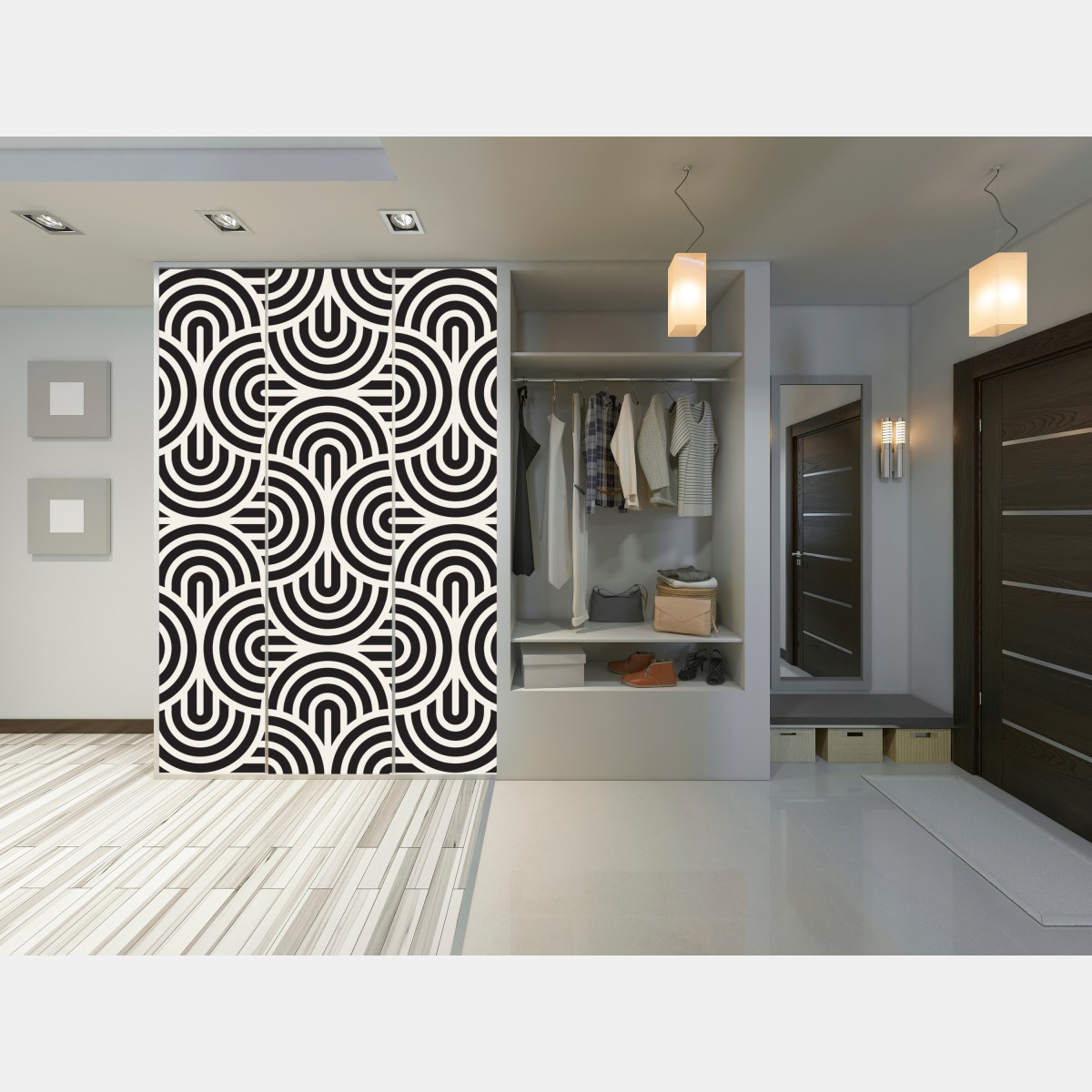 Naklejka na szafę czarno-biały geometryczny wzór – Wallissimo® Naklejka na szafę czarno-biały geometryczny wzór – Wallissimo®