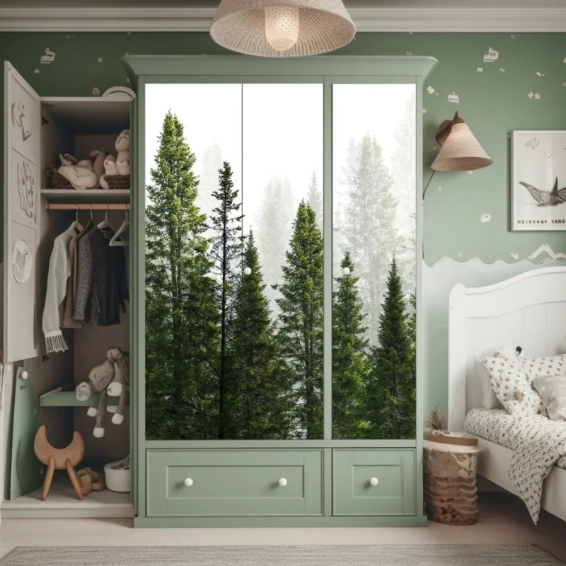 Naklejka na szafę mglisty las jodłowy – Wallissimo® Naklejka na szafę mglisty las jodłowy – Wallissimo®