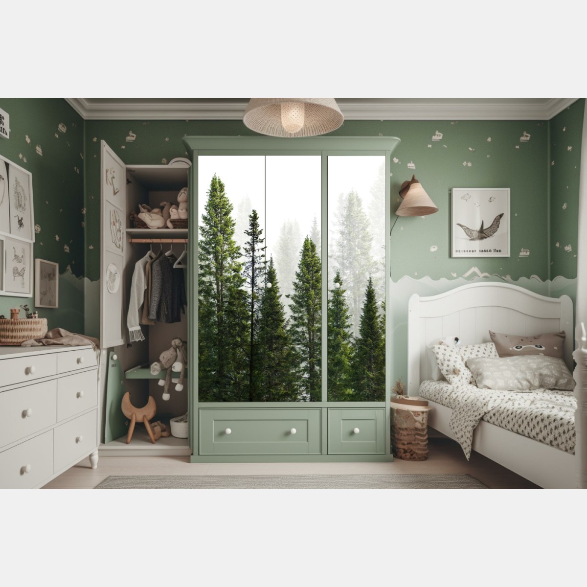 Naklejka na szafę mglisty las jodłowy – Wallissimo® Naklejka na szafę mglisty las jodłowy – Wallissimo®