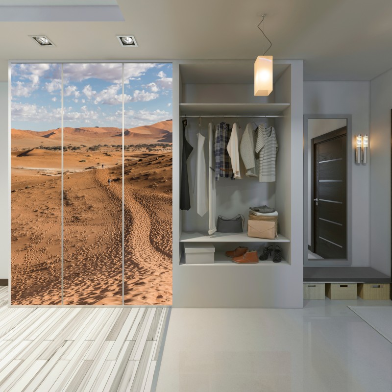 Naklejka na szafę bezgraniczne wydmy pustyni pod błękitnym niebem – Wallissimo® Naklejka na szafę bezgraniczne wydmy pustyni pod błękitnym niebem – Wallissimo®