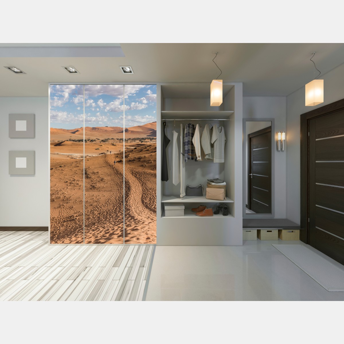 Naklejka na szafę bezgraniczne wydmy pustyni pod błękitnym niebem – Wallissimo® Naklejka na szafę bezgraniczne wydmy pustyni pod błękitnym niebem – Wallissimo®