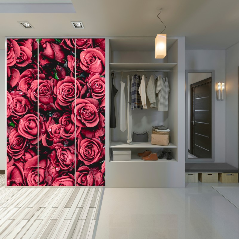 Naklejka na szafę gęste czerwone róże dekoracja ścienna – Wallissimo® Naklejka na szafę gęste czerwone róże dekoracja ścienna – Wallissimo®