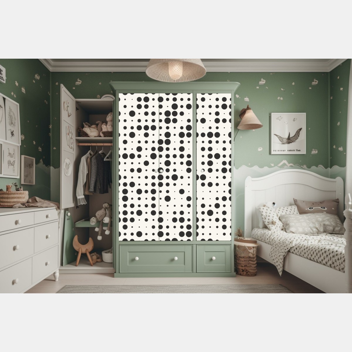 Naklejka na szafę minimalistyczny wzór kropek – Wallissimo® Naklejka na szafę minimalistyczny wzór kropek – Wallissimo®