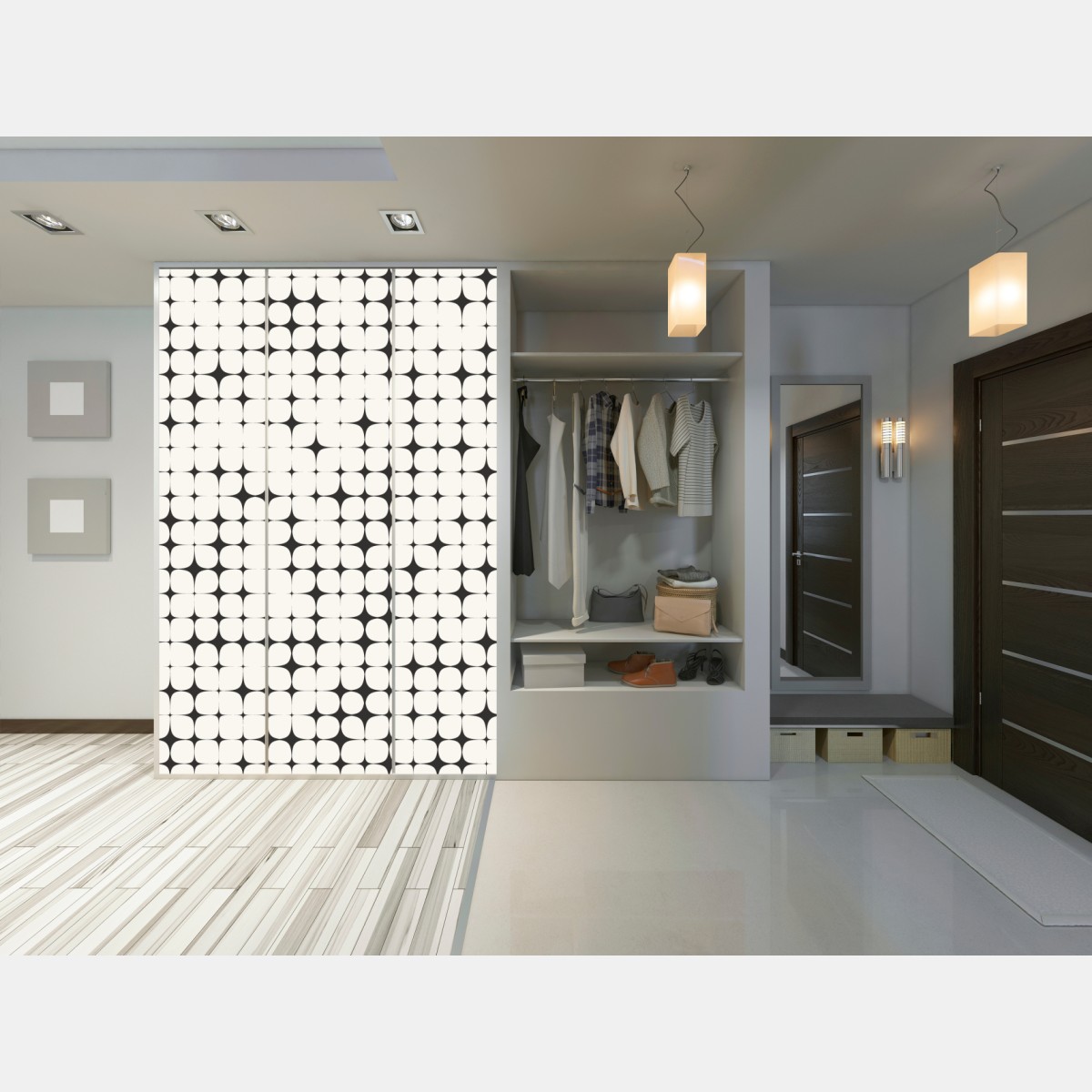 Naklejka na szafę monochromatyczny geometryczny wzór z kropkami – Wallissimo® Naklejka na szafę monochromatyczny geometryczny wzór z kropkami – Wallissimo®