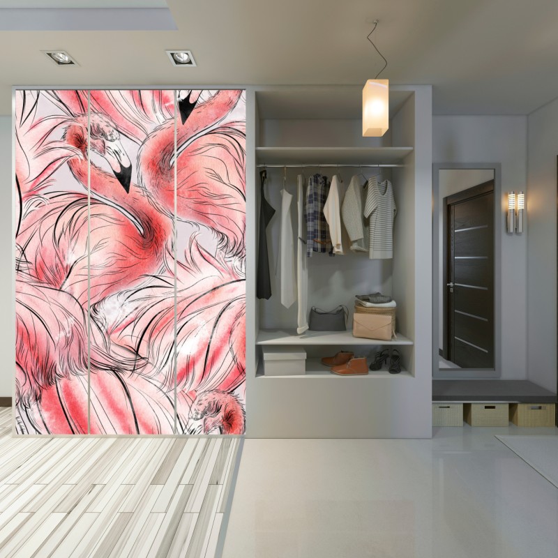 Naklejka na szafę akwarelowy wzór z flamingami – Wallissimo® Naklejka na szafę akwarelowy wzór z flamingami – Wallissimo®