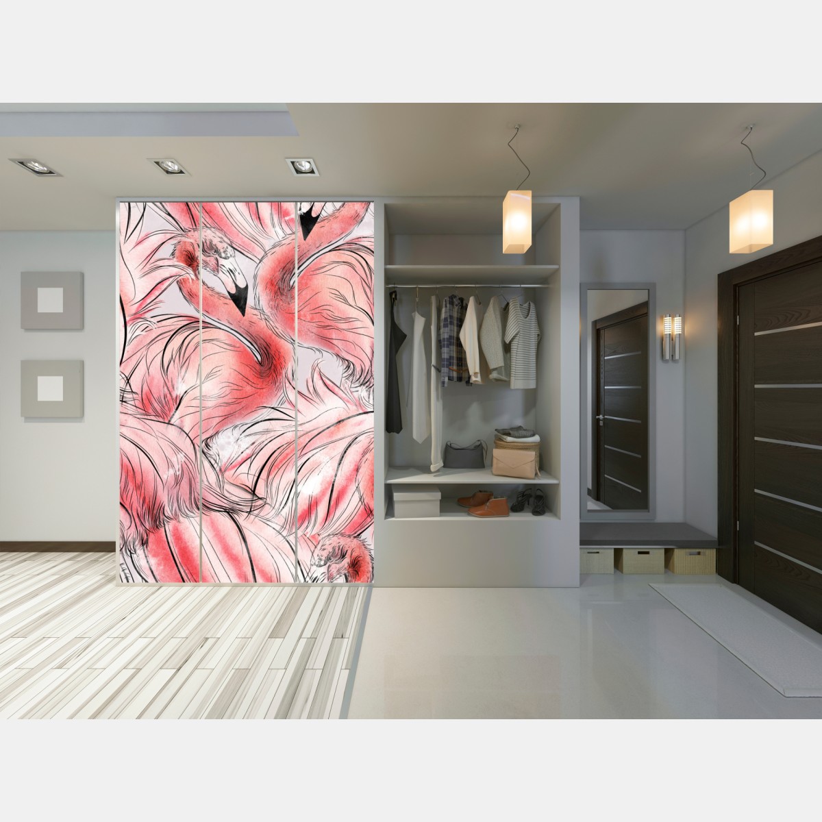 Naklejka na szafę akwarelowy wzór z flamingami – Wallissimo® Naklejka na szafę akwarelowy wzór z flamingami – Wallissimo®