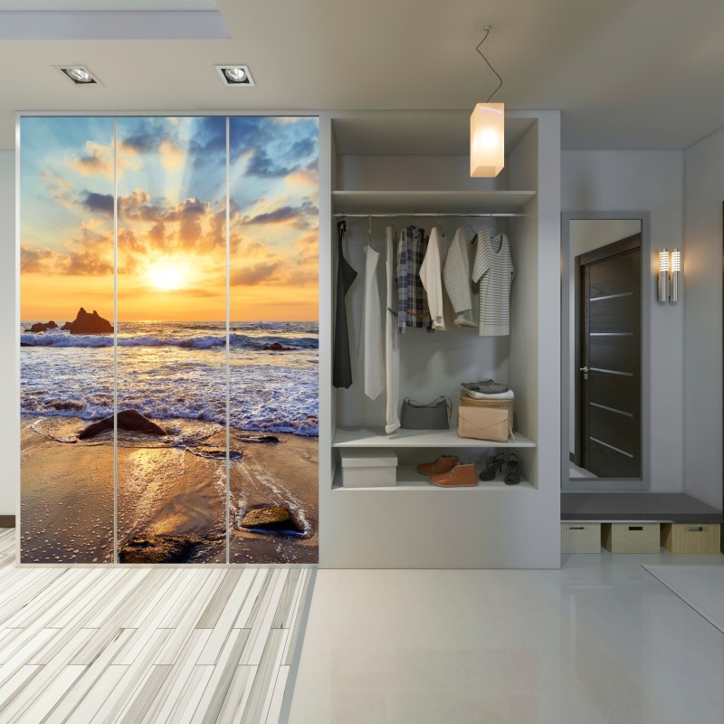 Naklejka na szafę zachód słońca nad skalistym wybrzeżem – Wallissimo® Naklejka na szafę zachód słońca nad skalistym wybrzeżem – Wallissimo®