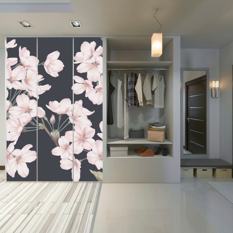 Naklejka na szafę delikatny wzór kwiatów wiśni – Wallissimo® Naklejka na szafę delikatny wzór kwiatów wiśni – Wallissimo®