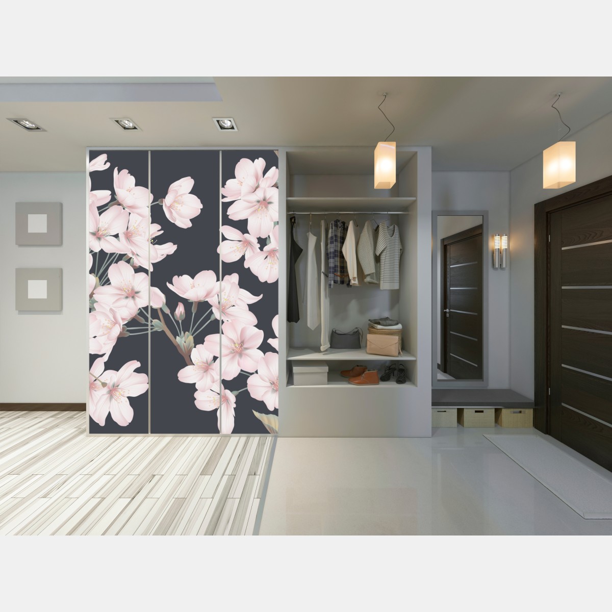 Naklejka na szafę delikatny wzór kwiatów wiśni – Wallissimo® Naklejka na szafę delikatny wzór kwiatów wiśni – Wallissimo®