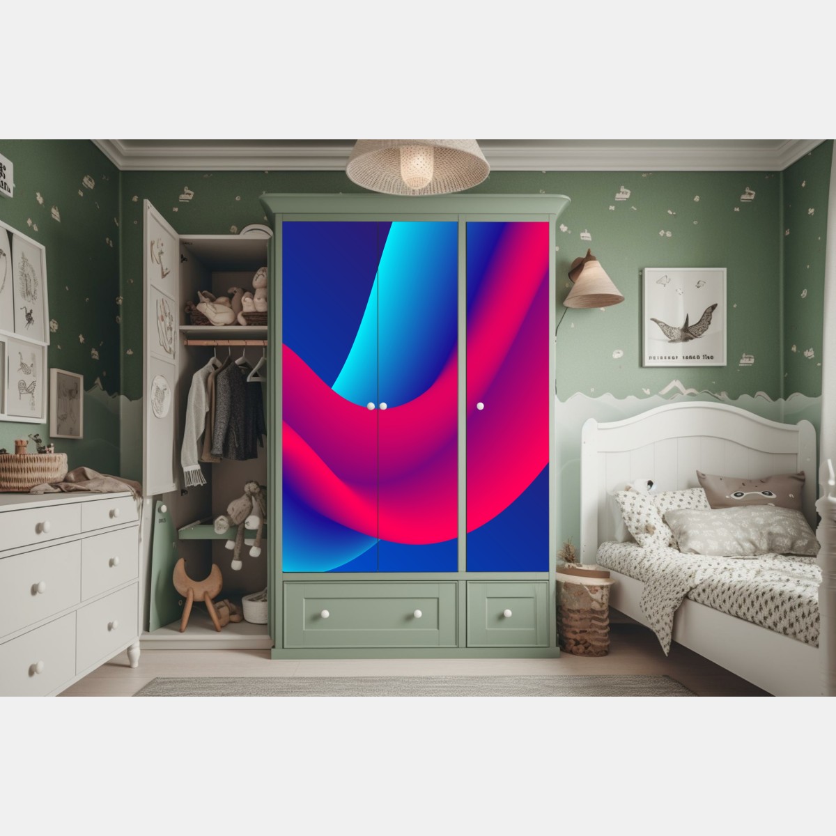 Naklejka na szafę żywe falujące gradienty – Wallissimo® Naklejka na szafę żywe falujące gradienty – Wallissimo®