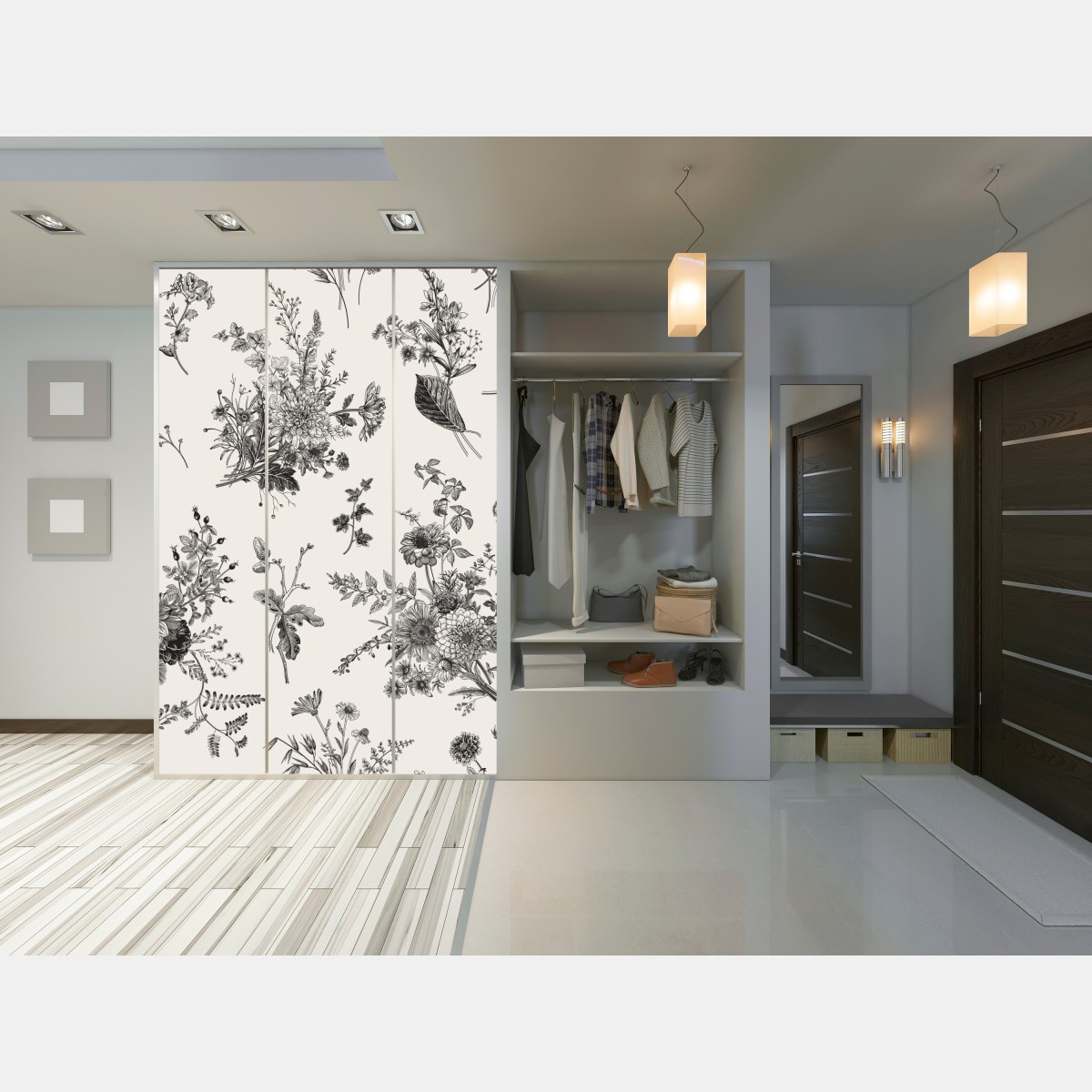 Naklejka na szafę klasyczny czarno-biały wzór kwiatowy – Wallissimo® Naklejka na szafę klasyczny czarno-biały wzór kwiatowy – Wallissimo®