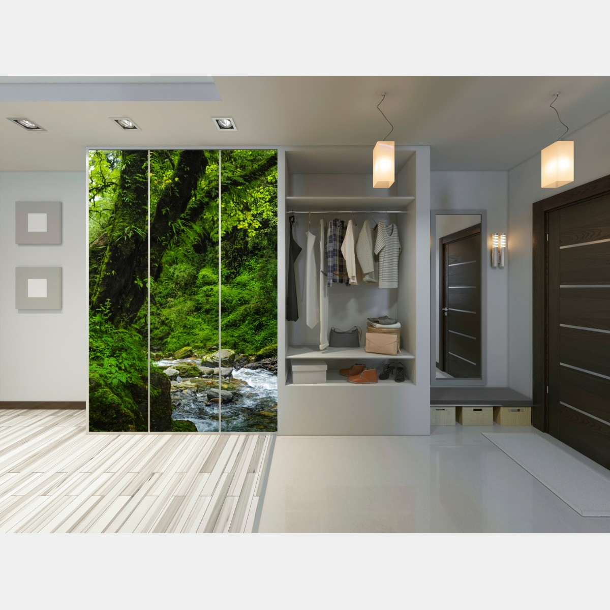 Naklejka na szafę bujny zielony wodospad w lesie – Wallissimo® Naklejka na szafę bujny zielony wodospad w lesie – Wallissimo®