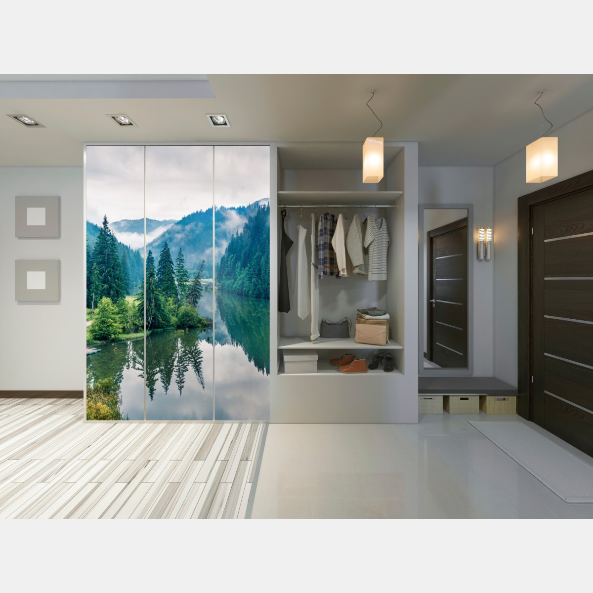 Naklejka na szafę mglisty poranek nad Lacu Rosu – Wallissimo® Naklejka na szafę mglisty poranek nad Lacu Rosu – Wallissimo®