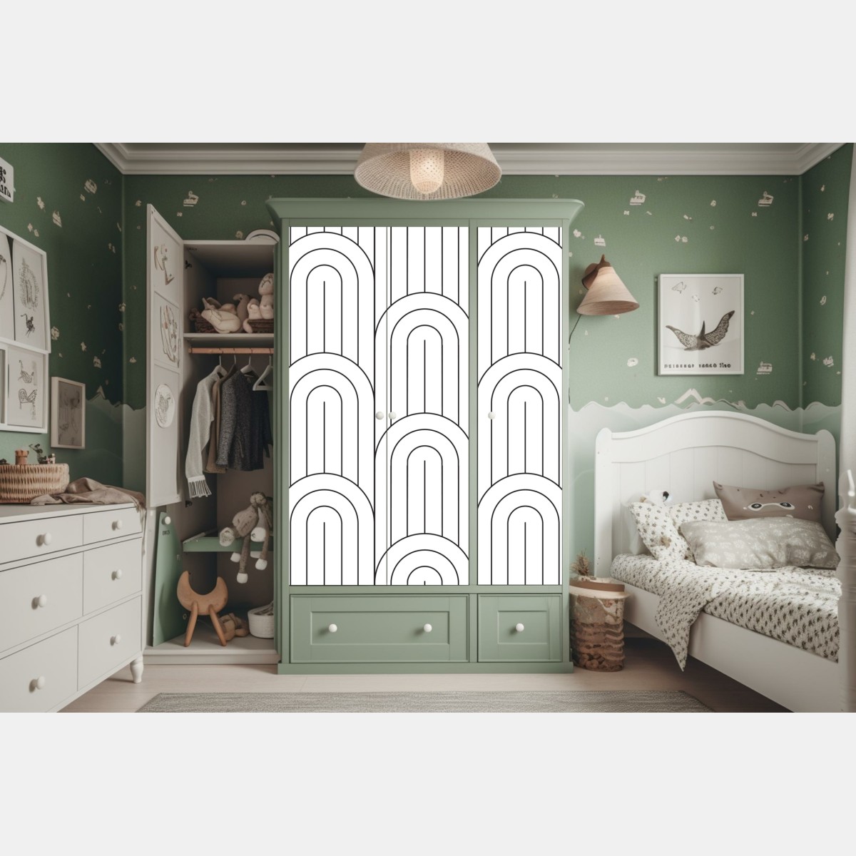 Naklejka na szafę monochromatyczny wzór łuków – Wallissimo® Naklejka na szafę monochromatyczny wzór łuków – Wallissimo®