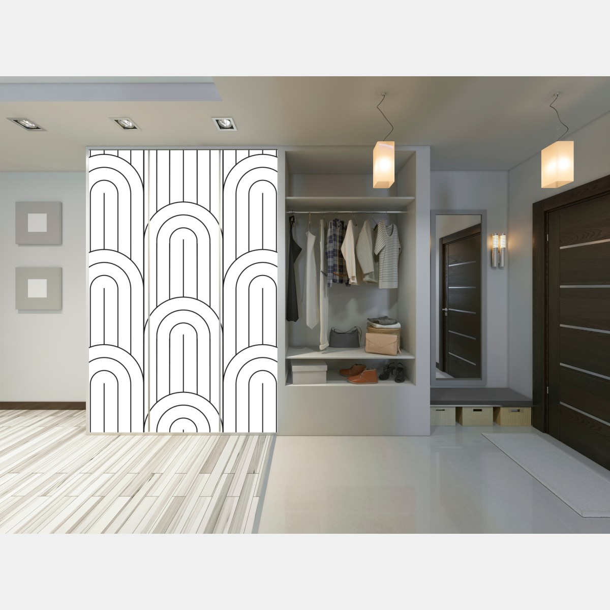 Naklejka na szafę monochromatyczny wzór łuków – Wallissimo® Naklejka na szafę monochromatyczny wzór łuków – Wallissimo®