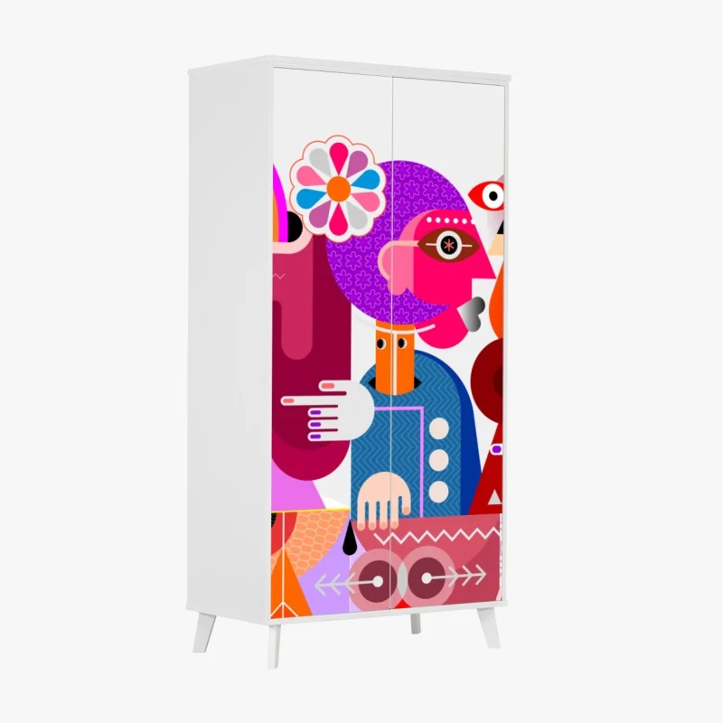 Naklejka na szafę złote liście w stylu line art – Wallissimo®