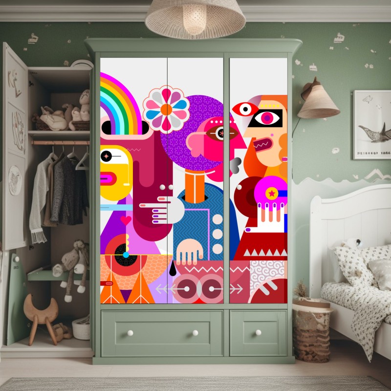 Naklejka na szafę złote liście w stylu line art – Wallissimo®