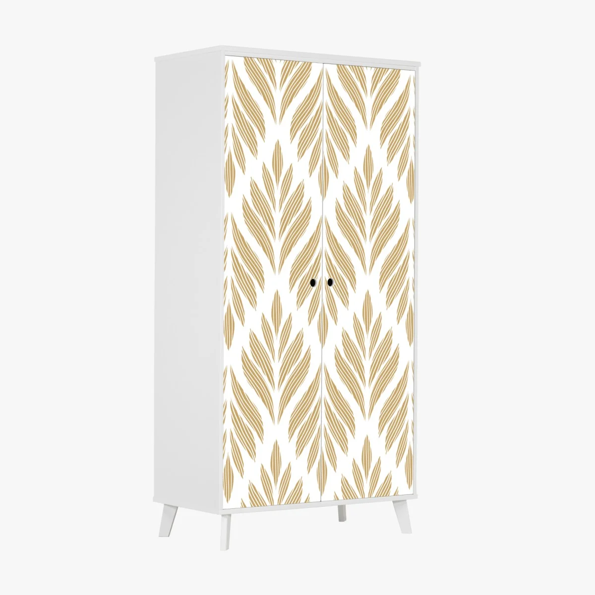 Naklejka na szafę złoty wzór liści - bezszwowy motyw – Wallissimo® Naklejka na szafę złoty wzór liści - bezszwowy motyw – Wallissimo®