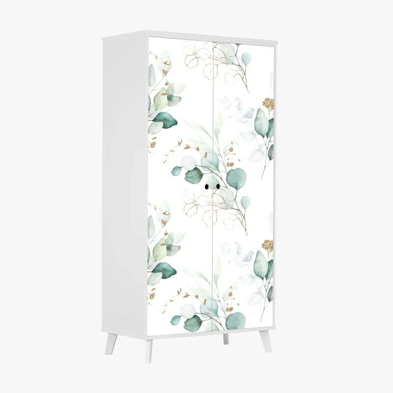 Naklejka na szafę akwarelowy wzór eukaliptusa w zieleni